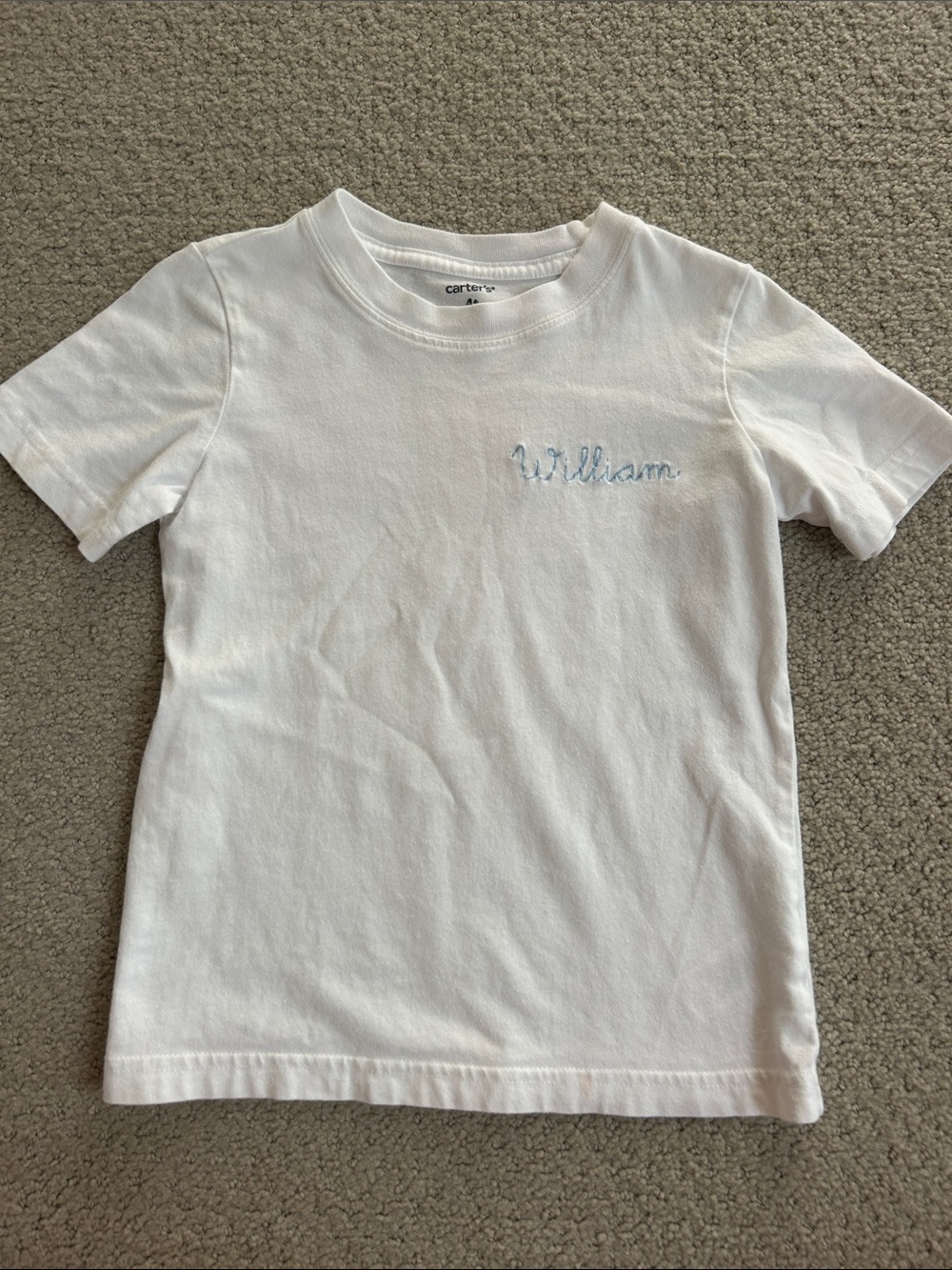 Carter's White Short Sleeve Tee with Light Blue Embroidery “William”